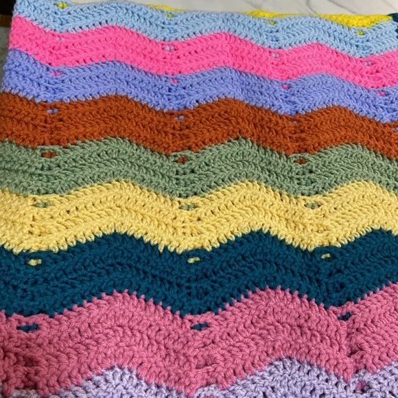 Handmade Crochet Ripple Stripe Lap Blanket Size 54"x43" Vintage Look Blanket - Picture 10 of 17
